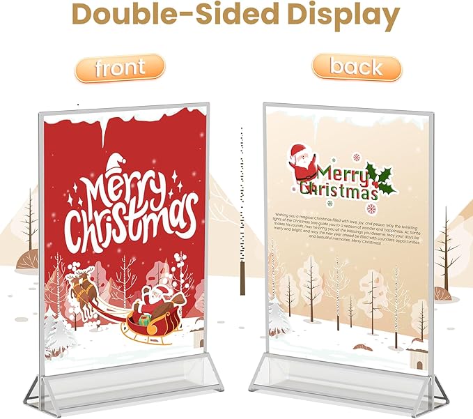 8X10 Sliver Picture Frames Acrylic Sign Holder Double-Sided 8X10 Sliver Frames for Menu Holder Wedding Table Number Holder Christmas Photo Frames with Clear Sticky Dots -6 Pack