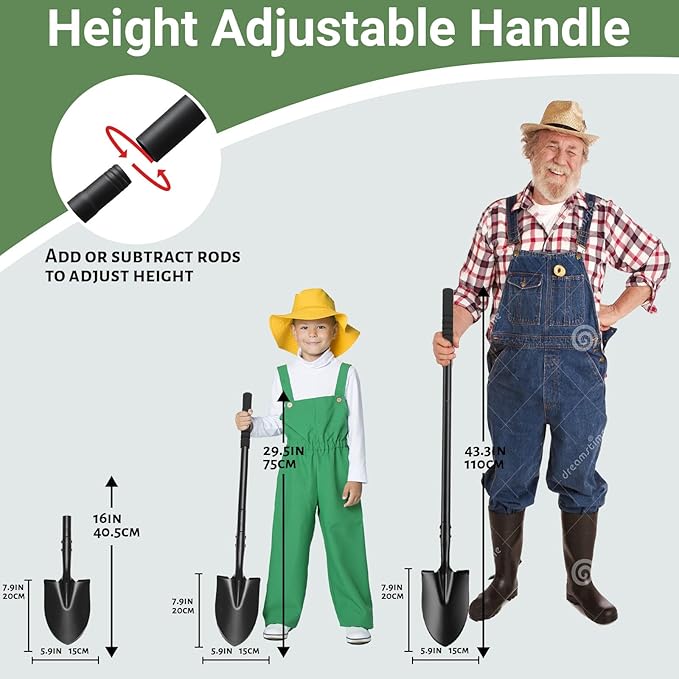 Small Shovels for Digging, Garden Spade Shovel Beach Shovels with 43.3in Handle,Heavy Duty Portable Metal Shovel for Gardening Camping Trenching Digging Landscaping,Off-Road Use, Black