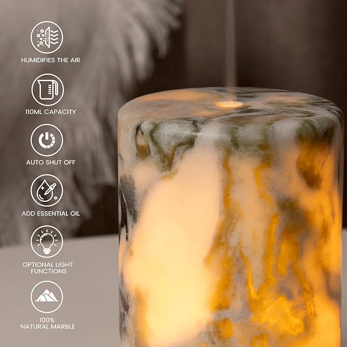 Koville 110ML Marble Essential Oil Diffuser - Ultrasonic Aromatherapy & Humidifier with 2-Color LED Lights, Decorative Marble Aromatherapy Diffuser, Auto Shut-Off, Scent for Home, Office, Yoga, Spa