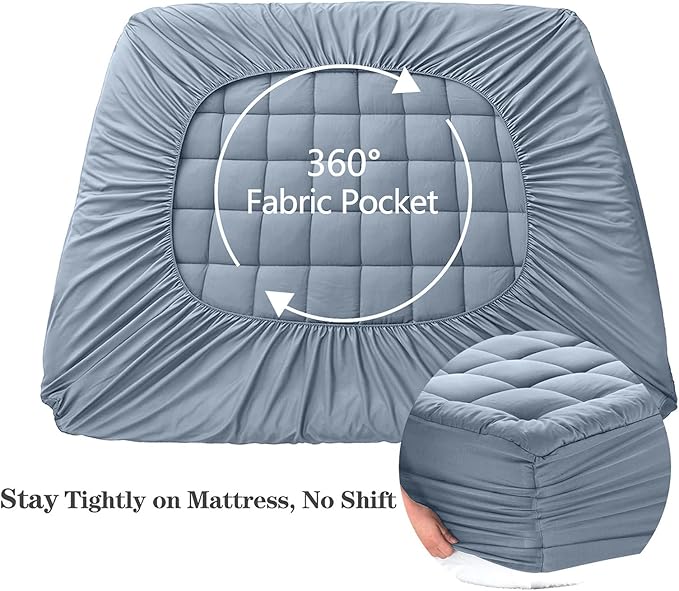 EASELAND Queen Size Mattress Pad Pillow Top Mattress Cover Quilted Fitted Mattress Protector 8-21" Deep Pocket Cooling Mattress Topper (60x80 Inches, Dusty Blue)