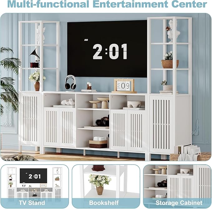 Combination TV Cabinet, for TVs Up to 70", Large TV Stand with Bookshelves, Storage TV Cabinet, Multi-Functional Home Entertainment Center with Adjustable Shelves
