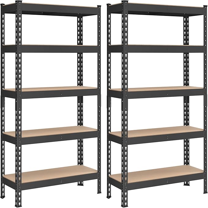 SONGMICS 5-Tier Storage Shelves, Load 2310 lb, Set of 2 Garage Storage, Boltless Assembly, Adjustable Shelving Unit, 11.8 x 29.5 x 59.1 Inches, for Study Shed Basement, Black UGLR300B02
