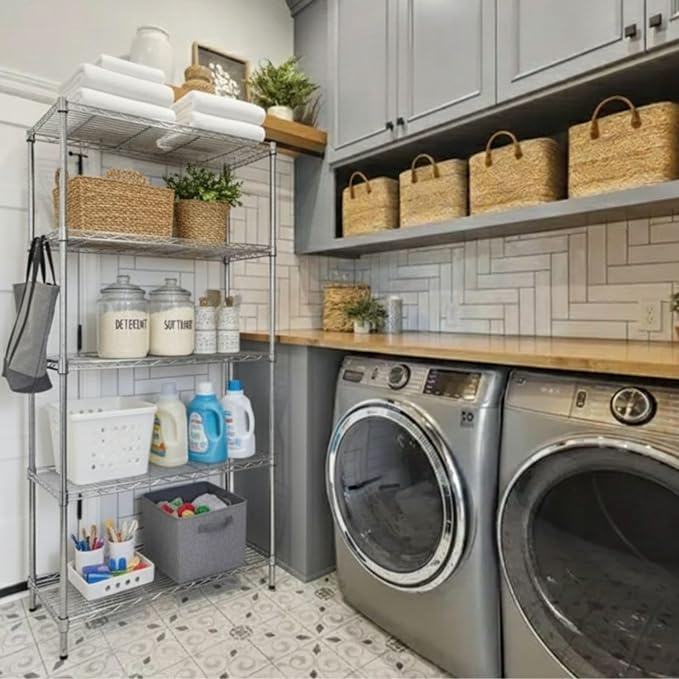 Heavy-Duty Chrome Steel Wire Shelving NSF Certified. Adjustable Storage Rack for Kitchen,Garage,and Laundry Utility Room (Chrome-5Tiers-36x14x72)