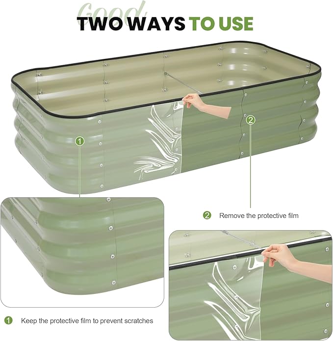 G GOOD GAIN 3-in-1 Adjustable Raised Garden Bed Kit | Galvanized Planter Boxes for Vegetables, Flowers | 12" Tall, Multiple Sizes (4x2x1ft, 3x3x1ft, 5x1x1ft) | Outdoor Metal Raised Bed, Green