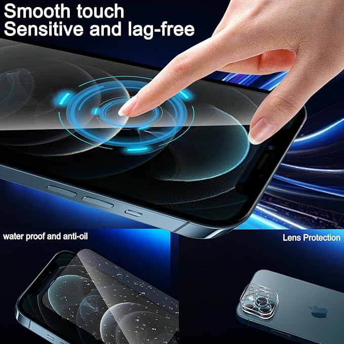 Glass Screen Protector for iPhone 12 Pro 6.1 inch[2 Pack][Easy Installation],with 2 Camera Lens Protectors,HD Clear Full Screen Tempered Glass,Case Friendly
