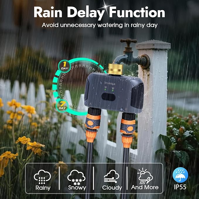 2 Zones WiFi Water Timer Brass Inlet, Sprinkler Timer for Garden Hose, APP Remote Control WiFi Hose Timers with Gateway, Voice Control with Alexa, Rain Delay and Manual Mode for Yard Lawn Watering