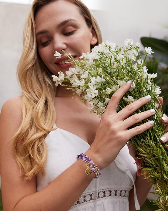 Bivei Natural Semi Precious Gemstone beads bracelet for women - Life Tree and Leaf Charm Energy Reiki Crystal Stretch Bracelets