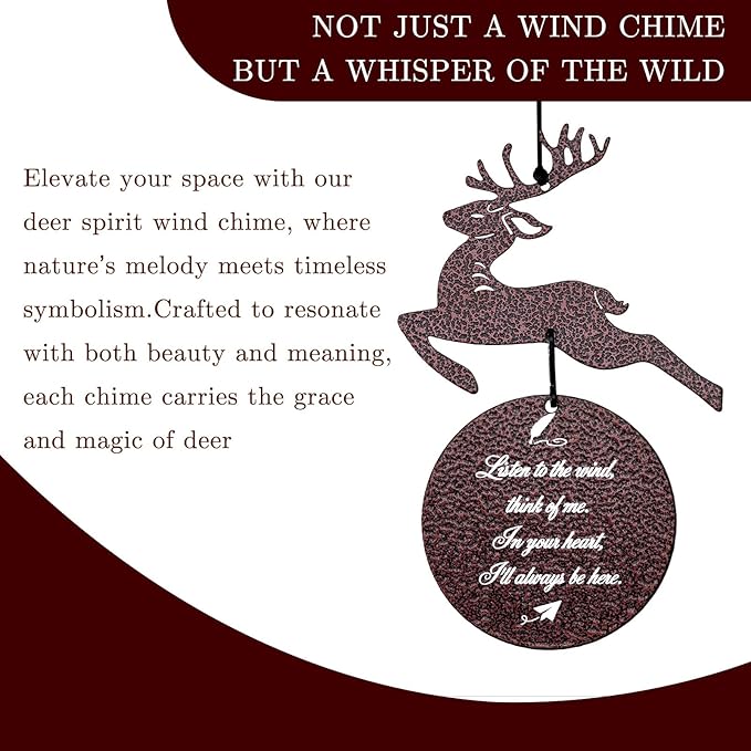 Wind Chimes for Outside, 32" Memorial Wind Chimes for Loss of Loved One Mother Father, Memorial Sympathy Gift Outdoor Garden Patio Decor, Deer Xmas Decorations(Brown)