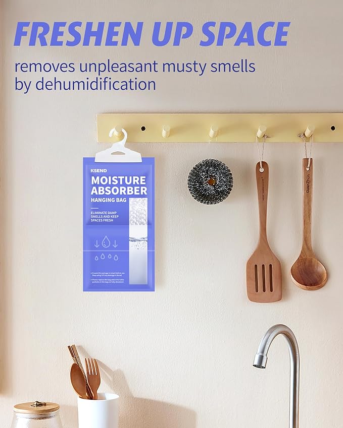 Moisture Absorbers 10 Pack, 9.8 Oz Compact Dehumidifier Bags & Packs, Moisture Hanging Bag, Humidity Absorbers, Closet Deodorizer Against Musty Odors, 11.8'' x 6.3''