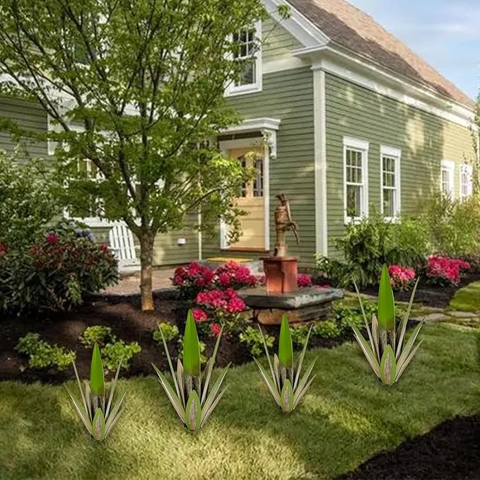 Metal Agave Plants, 2 Pack Big Tequila Rustic Sculpture, Rustic Metal Agave Plants Lawn Home Ornaments, for Yard Stakes, Garden Figurines, Outdoor Patio (2 PCS Green)