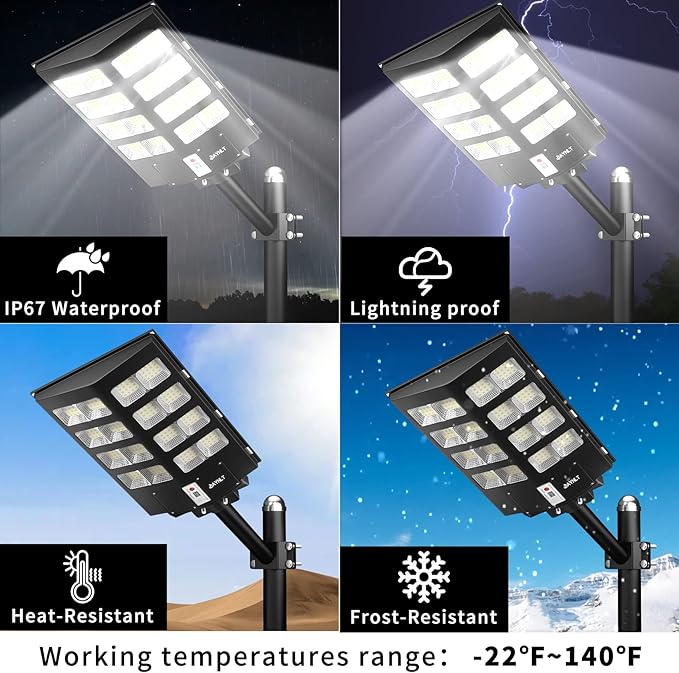 JAYNLT Y-3000W Solar Street Lights Outdoor,300000LM 6500K Commercial Parking Lot Lights Dusk to Dawn, Waterproof Solar Security Flood Lamps with Motion Sensor and Remote for Street, Garden,Farm