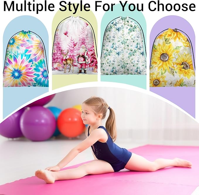 Santa Claus Gymnastics Drawstring Bags Winter Holiday Women Athlete String Bag for Holding