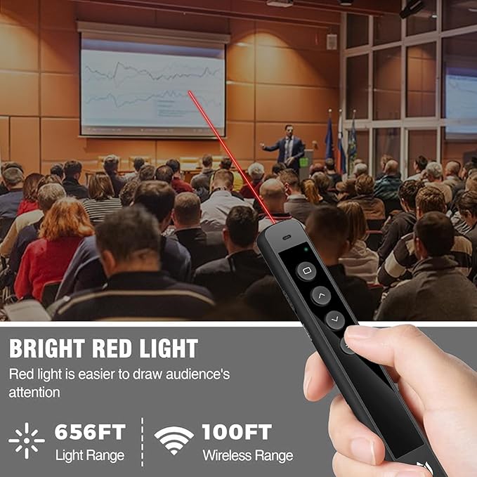 AMERTEER Wireless Presenter Remote – Presentation Clicker with 2.4GHz RF Hyperlink & Volume Control, Built-in Rechargeable Battery, Compatible with Keynote, PowerPoint, Mac, PC, and Laptops