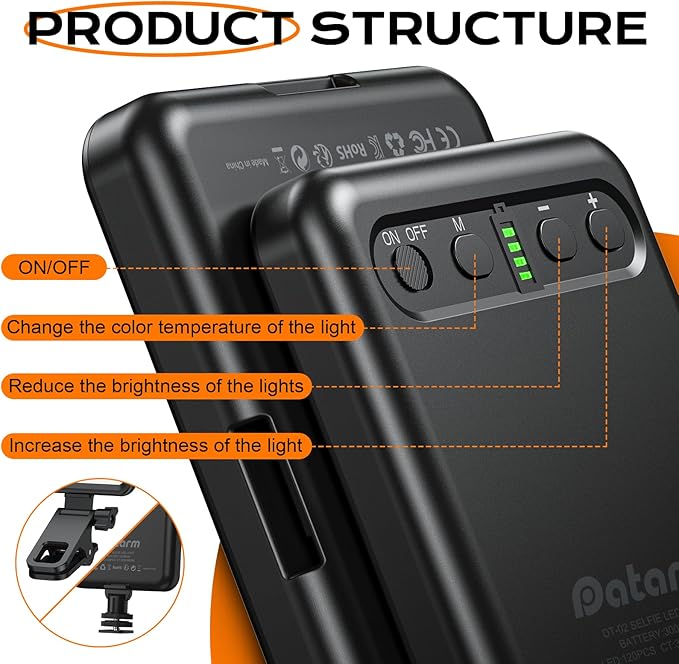 Rechargeable Soft Selfie Light for Phone, Camera, Laptop, 4-14H Battery Portable LED Light for Pictures, Phone Light Clip for Selfie, Vlog, TikTok, Makeup, Video Conference Black