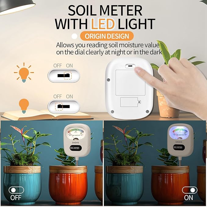 Soil Moisture Meter, Plants Moisture Meter Upgraded-Large Screen-Soil Hygrometer with Light- Plant Water Meter for Indoor and Outdoor Hous Plants, Garden, Farm, Lawn Soil Tester-Purewhite