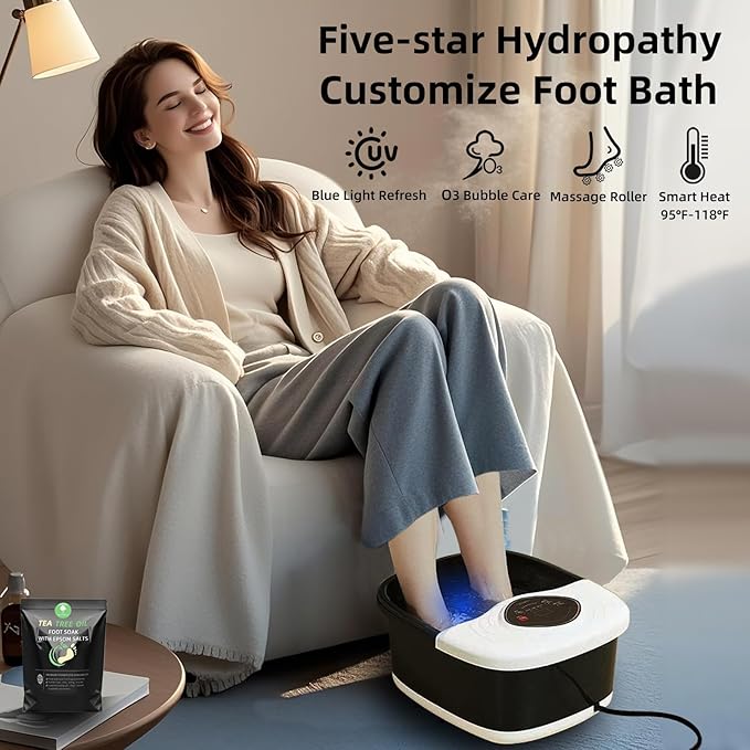 closewave UV & Ozone Foot Spa Bath Massager with Heat, Shiatsu Rollers, Bubbles - Includes Tea Tree Oil Epsom Salt, Relieves Stress and Foot Pain - Home Pedicure Soak Tub Gift for Women/Men, Mom/Dad
