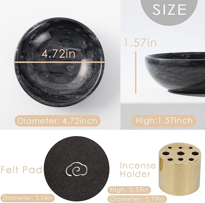 Incense Holder, Beautiful Natural Marble Incense Burner for Meditation, 9 Incense Holes Suitable for Most Types (Black)