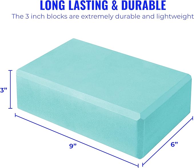 Hello Fit 3" Yoga Block, 10 Pack Bulk EVA Foam Yoga Blocks, Firm and Supportive Yoga Brick, Balance Foam for Stretching, Pilates, and Workout, 3" x 6" x 9"