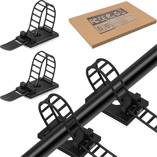 Adjustable 3M Adhesive Cable Management Clips 100Pcs, Large self Adhesive Cable Ties Clips ，Suitable for Cable Management Under desks and on Walls(Black)