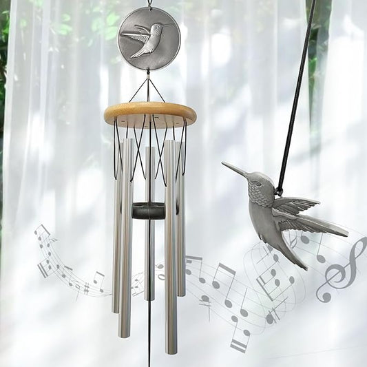 Hummingbird Wind Chimes for Outside,29 "Outdoor Wind Chimes Hummingbird Gifts for Women/Mother/Father/Christmas/Unisex,Unique Windchimes Outdoors Patio Home Yard Garden Decor(Silver)