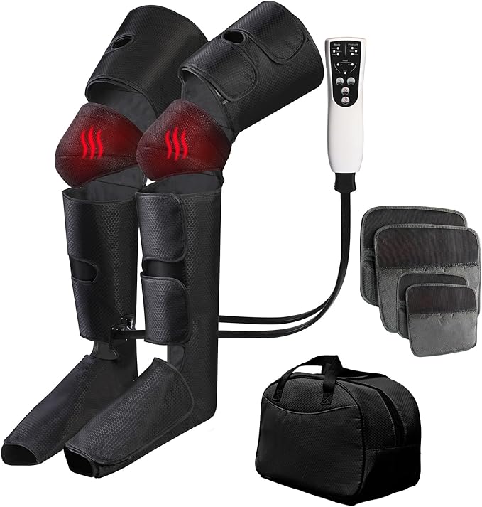 Leg Massager for Knee Heat, Air Compression Foot Massager, Thigh Massager and Calf Massager, Handheld Controller 3 Intensities 3 Modes (with 4 Extensions and Portable Bag), Gifts for Men