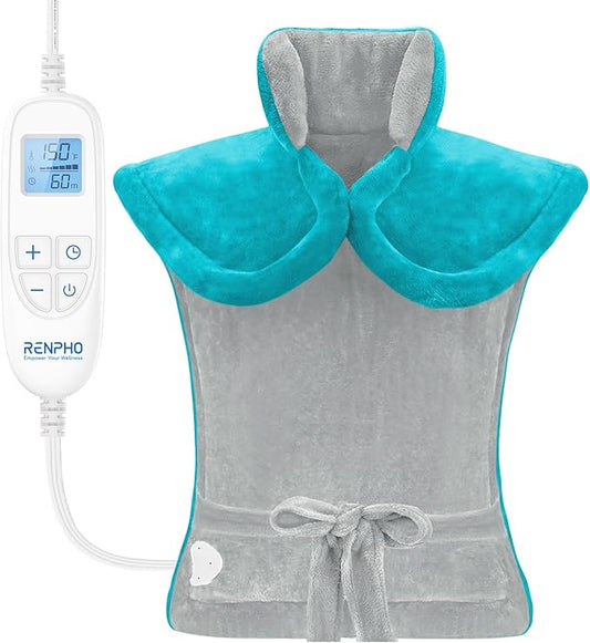 RENPHO Heating Pad for Back Pain Relief, Christmas Gifts for Men Women, FSA Eligible, Stocking Stuffers, Edge Weighted Electric Heat Pad for Neck and Shoulder, ETL Certified, 24"x33", Gray Green