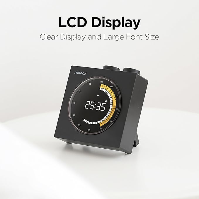 mooas Time Loop Digital Visual Timer, Rechargeable Wireless, LCD Large Display, Portable, Visual Timer, Brightness Adjustment, Count Up/Down, Pomodoro Timer for ADHD, Study, Home Schooling (White)