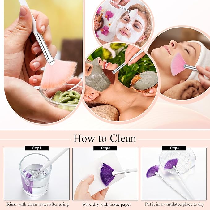 9 Pieces Facial Fan Mask Brushes, Soft Facial Applicator Brushes Tools for Peel Glycolic Makeup for Mud Cream(Multicolor)