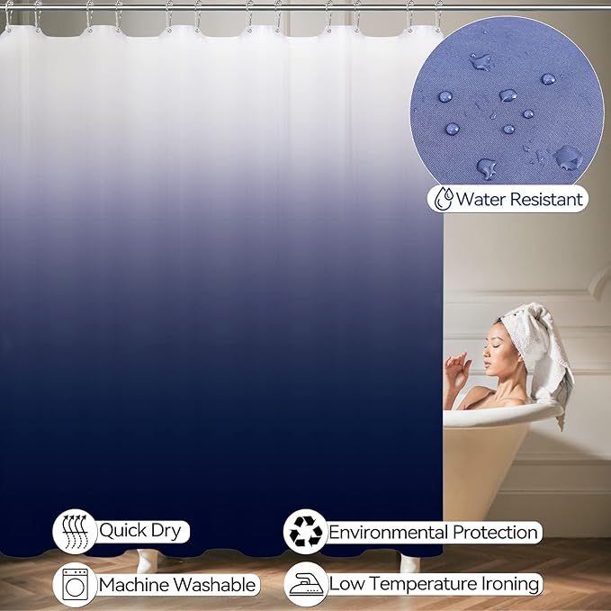 24PC Navy Blue Bathroom Set with Shower Curtain and Rugs, Blue Bathroom Sets Complete with Trash Can,Soap Dispenser,Soap Dish,Toilet Brush,Toothbrush Holder and Cup,Tray,Q-Tip Holders