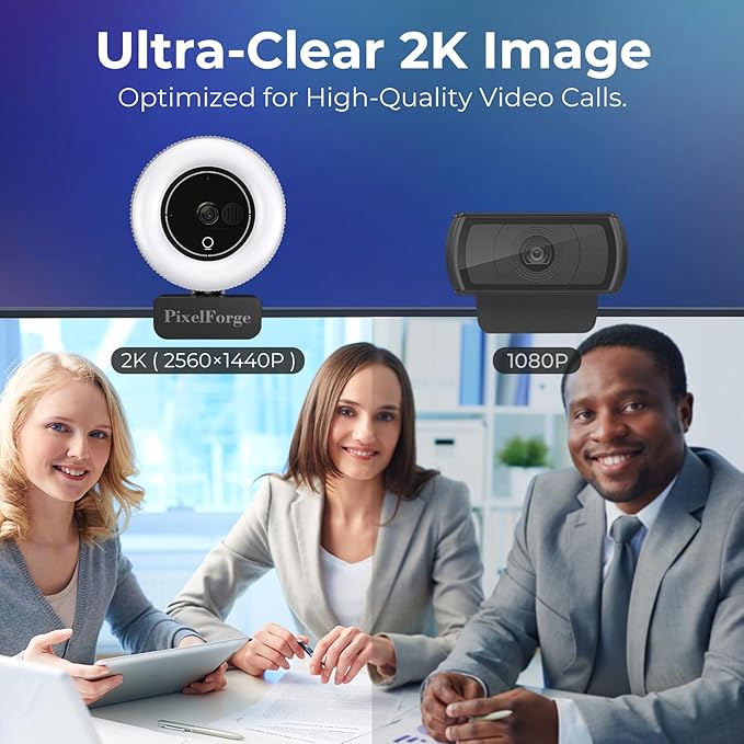 2K Webcam for PC with Microphone & Light & Privacy Cover, Web Camera for Desktop Computer/Laptop/Monitor/Mac, USB Streaming Camera for Zoom/Skype/Teams/Video Calling/Studying and Conference