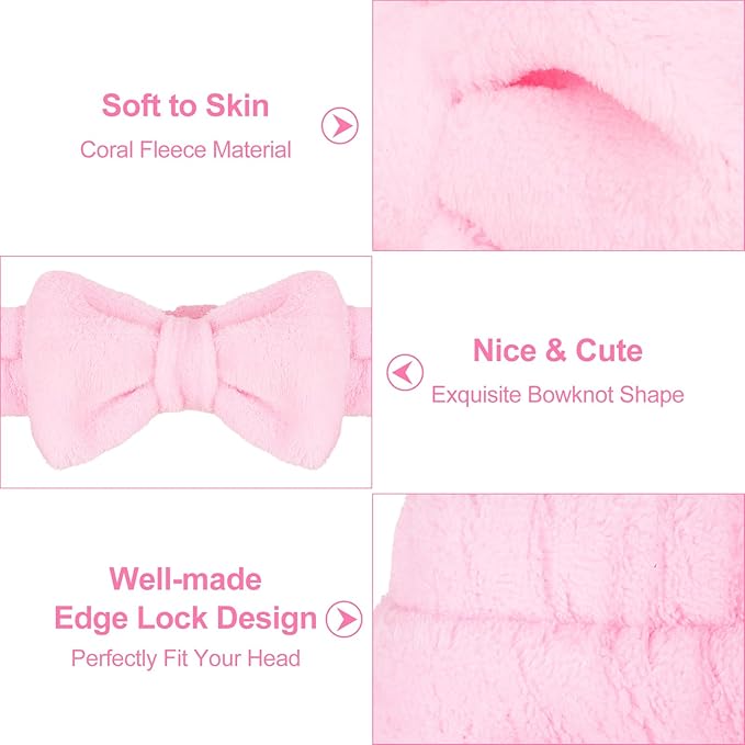 Ondder Spa Terry Cloth Skincare Headbands for Women - 8 Pcs Cute Bow Hair Bands for Makeup, Face Wash and Skin Care