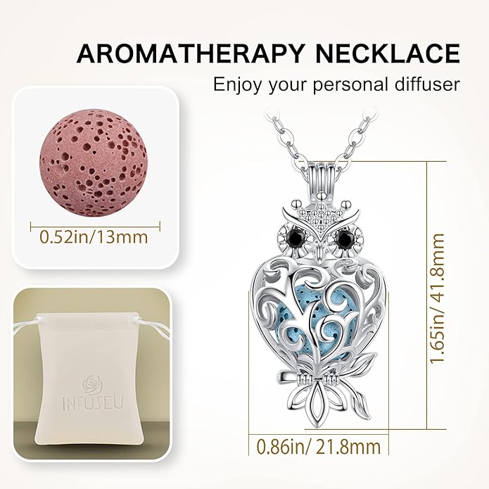 INFUSEU Aromatherapy Gifts Essential Oils Diffuser Jewelry for Women, Cute Animals Pendant Necklaces, 7 Lava Rocks Stones, 24" Chain