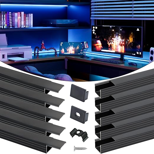 Muzata 10Pack 3.3FT/1M Plus-Size Spotless LED Channel Black LED Strip Diffuser Channel with Frosted Black Diffuser Cover U103 BF 1M