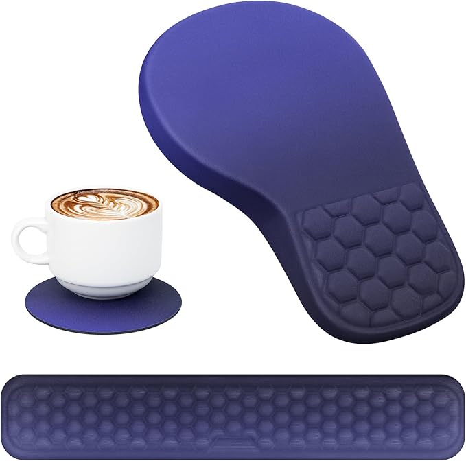 EYROZILL 3 in 1 Ergonomic Mousepad with Wrist Rest, Gaming Keyboard Mouse Pad with Wrist Support Non-Slip Base Massage Design, Pain Relief (Blue/Black)