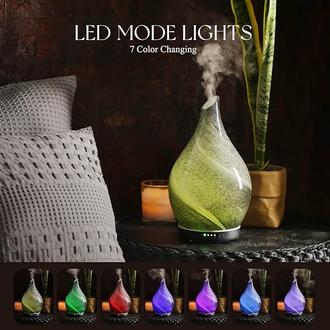 Porseme 280ml Essential Oil Diffuser Glass Color Changing Aroma Air Diffusers Aromatherapy Ultrasonic Cool Mist Humidifier 7 Running Hours Waterless Auto-Off for Sleeping, Yoga, Office, Spa (Obsidian)