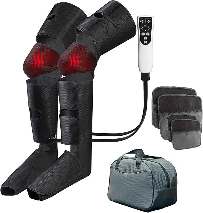 Leg Massager for Knee Heat, Air Compression Foot Massager, Thigh Massager and Calf Massager, Handheld Controller 3 Intensities 3 Modes (with 4 Extensions and Portable Bag), Gifts for Men