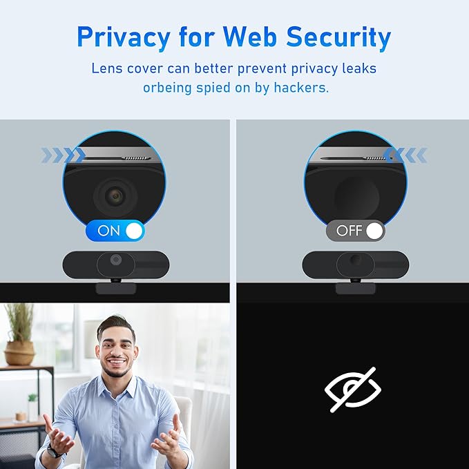 4K Webcam with Speaker and 4 AI Noise-Cancelling Mics, Wide Angle PC Cameras with Remote, Auto Focus, Privacy Cover, Tripod, Great for Computer, Zoom, Skype, Teams, Laptop, Personal Video Calling