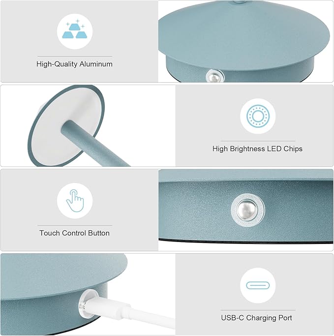 2-Pack 6000mAh Rechargeable Led Table Lamp Cordless,3000K-6000K Stepless Dimming Touch Lamps with Memory Function,IP54 Waterproof Aluminum Table Light for Outdoor/Bars/Restaurant/Patio(Blue)