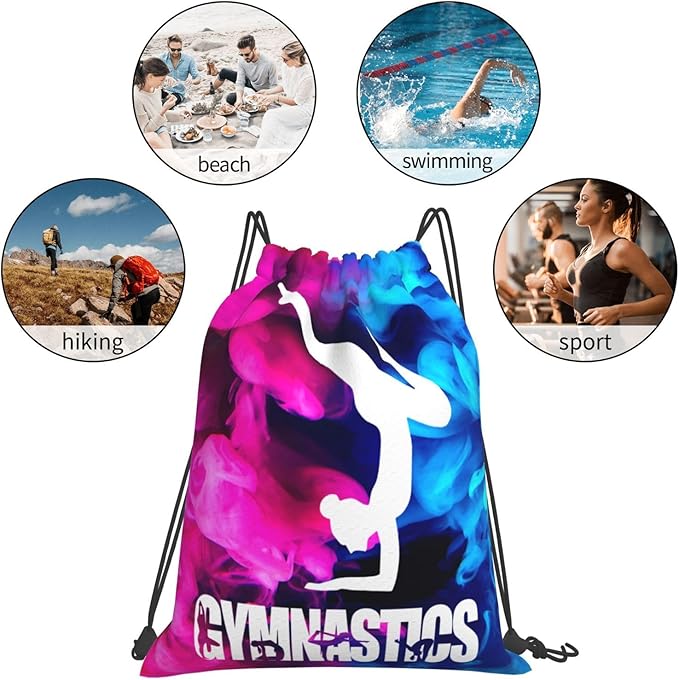 Gymnastics Drawstring Backpack Light Gym String Bag Pink Water Resistant Sackpack Sport Yoga Daypack For Womens Mens