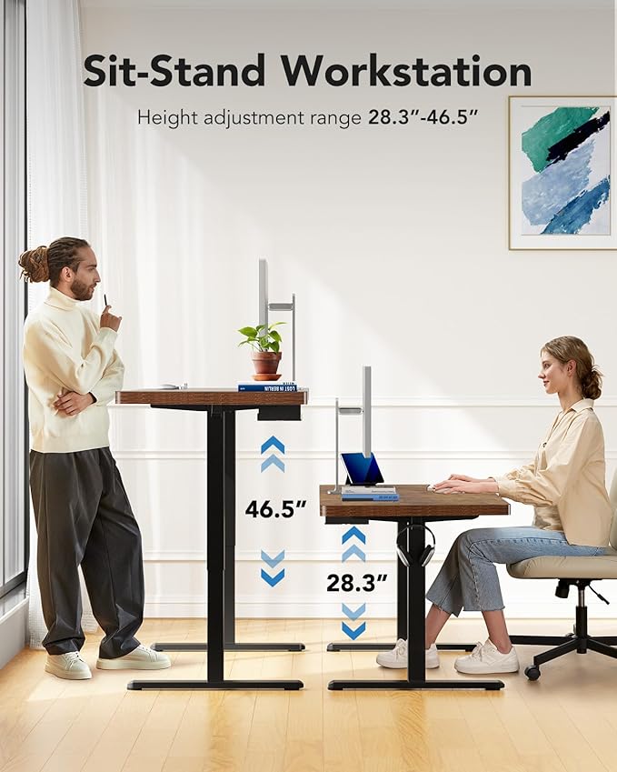 HUANUO 71 x 35 inch Electric Standing Desk, Powerful Brushless Motor Large Height Adjustable Table, 4 Memory Preset Sit Stand Up Desk, Home Office Computer Table with Thick T-Shaped Frame, Vintage