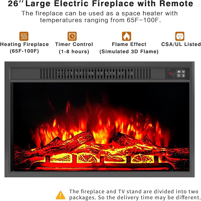 YESHOMY Fireplace TV Stand for Television up to 65+ Inch with Storage and Farmhouse Sliding Barn Doors, Entertainment Center with Cabinet and Shelves, Media Console for Living Room, Gray