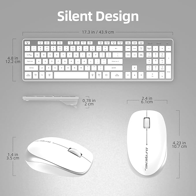 BFRIENDit Wireless Keyboard and Mouse Combo, Ultra - Quiet Chocolate Keys 2.4GHz Connection Slim Wireless Computer Keyboard for Mac, Windows 11/10/8/7/Vista, Microsoft & PC, Smart TV - Silver