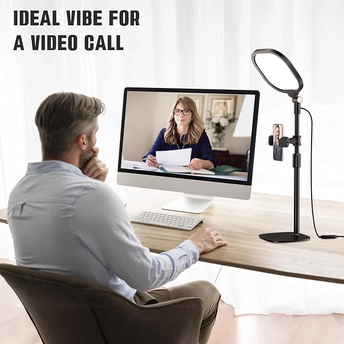 Desk Ring Light with Stand and Phone Holder, 3000K-6500K Dimmable Computer Ringlight for Laptop, Video Conference Light for Zoom Meeting, Video Calls, Webcam, Desktop Light for Video Recording