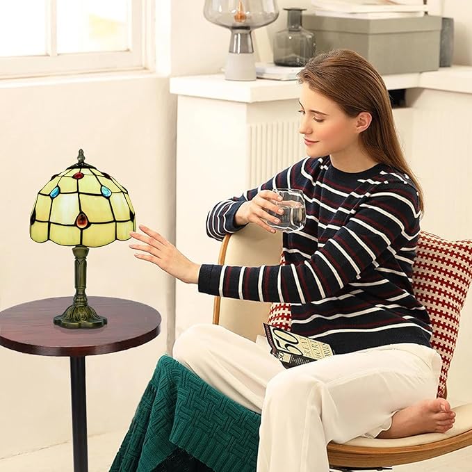 8 Inch Tiffany Lamp, Small Stained Glass Lamp For Bedside, Living Room, Yellow