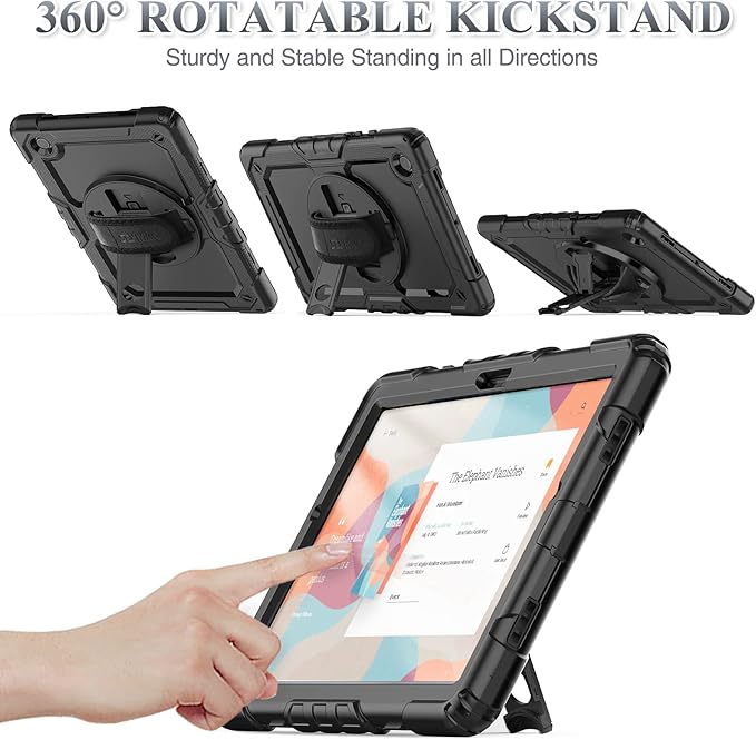 SEYMAC stock Case for Samsung Galaxy Tab A8 10.5'', Full-Body Drop Protection Case with Screen Protector Pencil Holder [360° Rotating Hand Strap] &Stand, Black