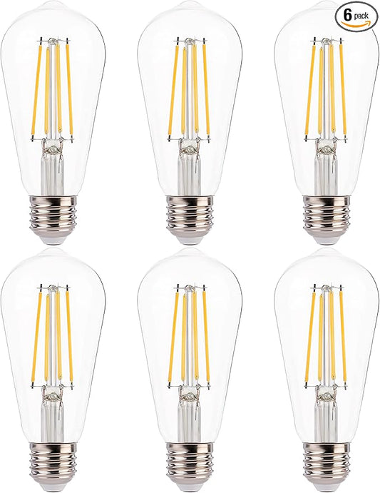 FLSNT 7W LED Edison Bulbs, 60W Equivalent, 90+ High CRI, 2700K Soft White, ST19 Vintage LED Light Bulbs, 800LM, E26 Base, Dimmable, 6 Pack
