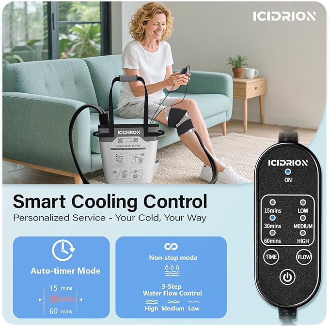 Cold Therapy Machine, Programmable Ice Machine for Knee After Surgery, Portable Knee Replacement Recovery System, Cryotherapy Pain Relief w/Compression Pad for Shoulder, Hip and Ankle