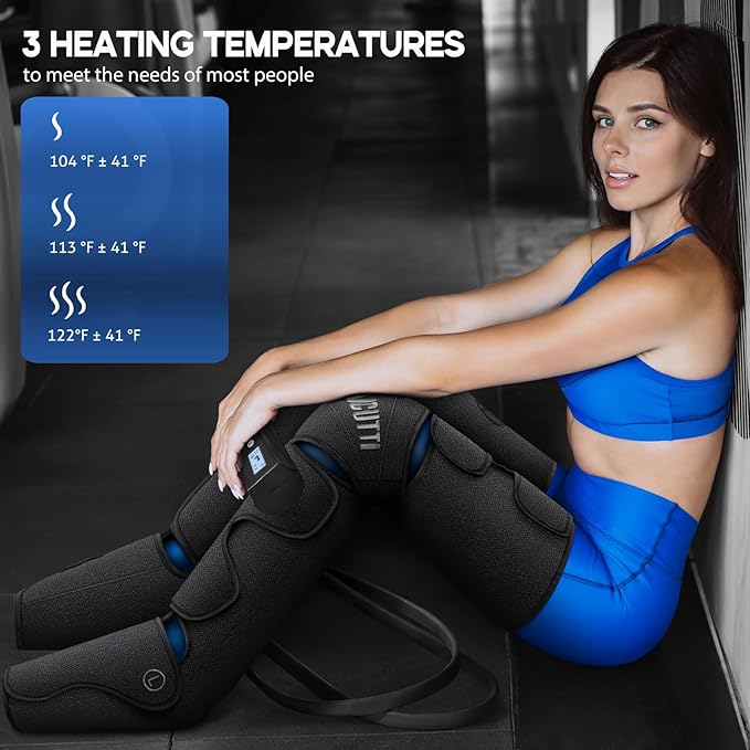 Air Compression Leg Massager with Heat - Circulation Booster for Foot, Calf, Knee & Thigh Pain Relief - Gifts for Women, Men, Dad, & Mom for Mother's Day, Father's Day, Birthdays & Christmas
