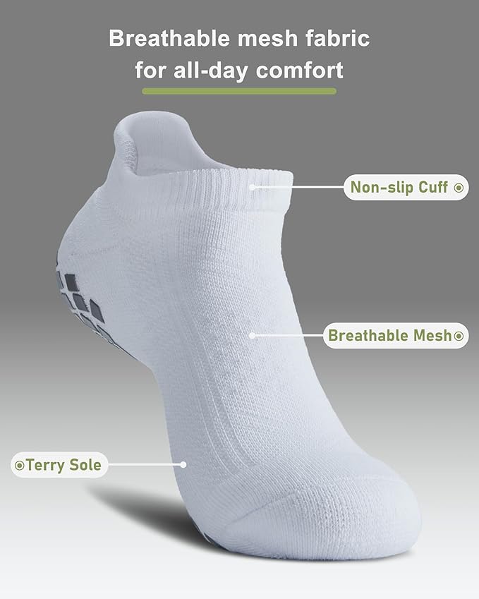 Pilates Grip Socks - Cushioned Slipper Non-Slip Grippy for Women Men Yoga - Barre Workout Hospital Sticky Socks