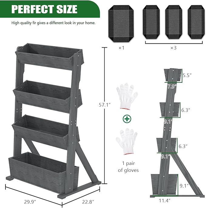 Wooden Vertical Raised Garden Bed, 4 Tier Garden Planters Raised Beds Freestanding Plant Stand Flower Rack Wooden Planter Box for Plants Herbs Flowers Vegetables Outdoor Indoor Gardening